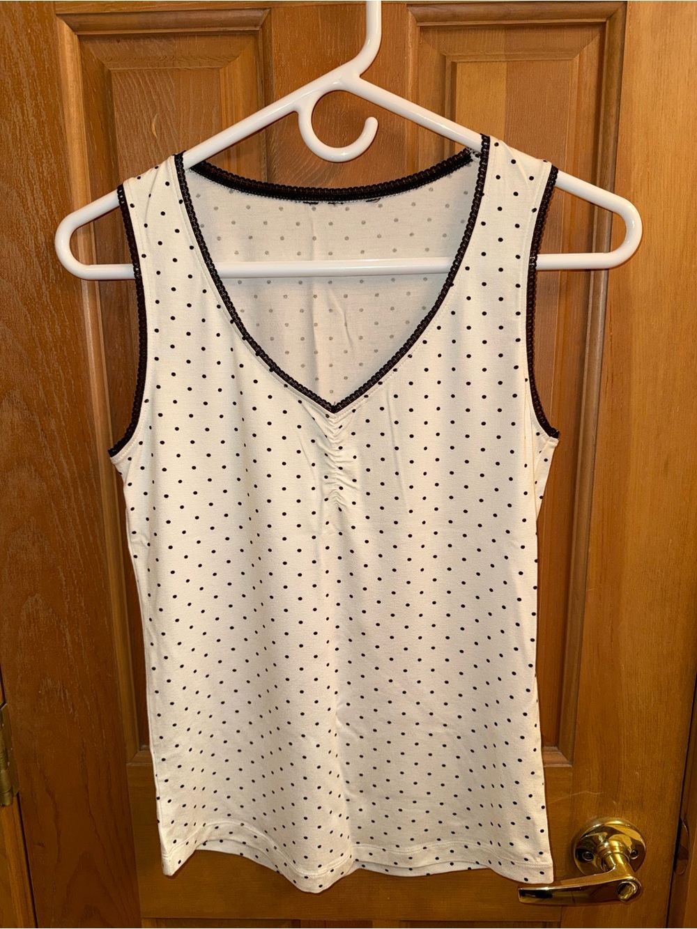 Women’s V-Neck Polka Dot Camisole - White with Black Dots